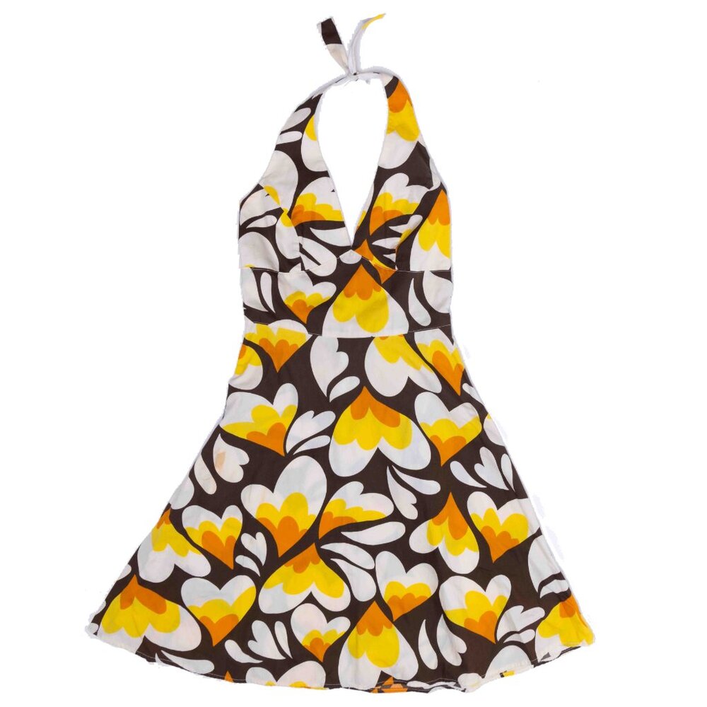 Retro 70s Style Halter Dress- Warm Tone Groovy Dress Size S